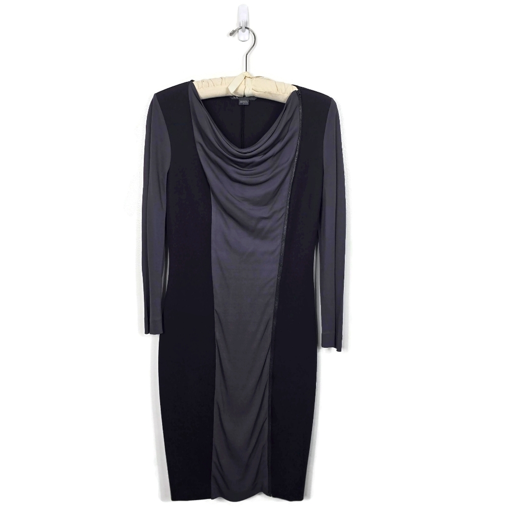 Armani Exchange Asymmetrical Zip Bodycon Ponte Dress Black Gray Size 6